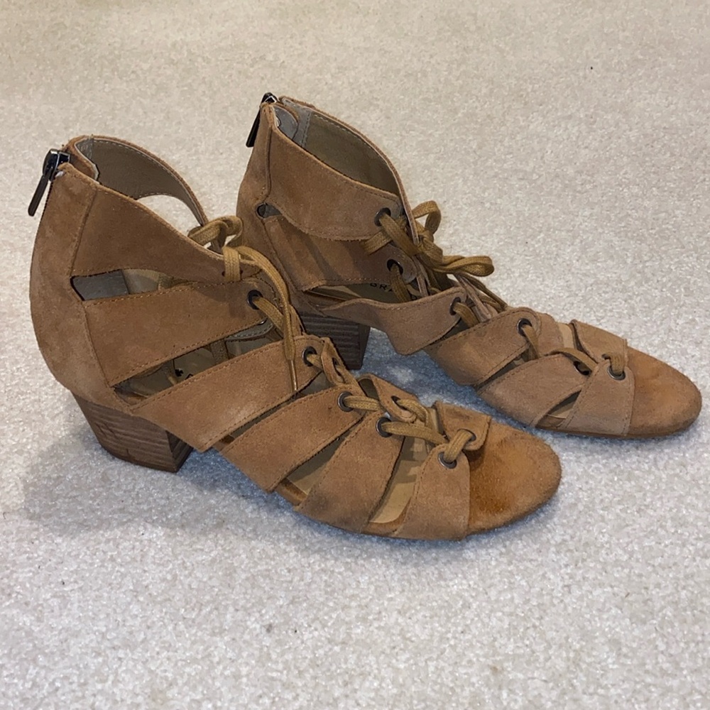 Lucky Brand camel suede heeled sandals